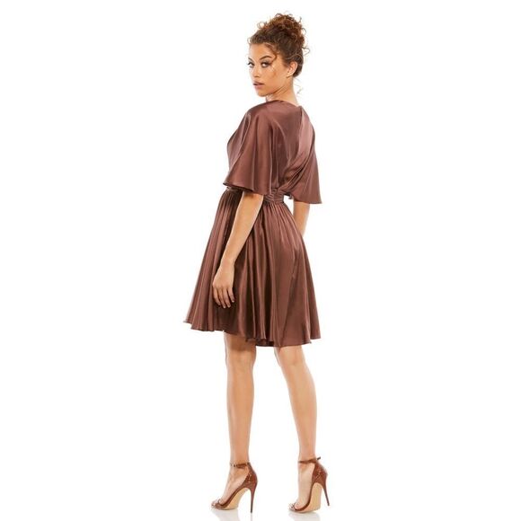 SATIN FLOWY CAPE SLEEVE MINI DRESS - Picture 2 of 10